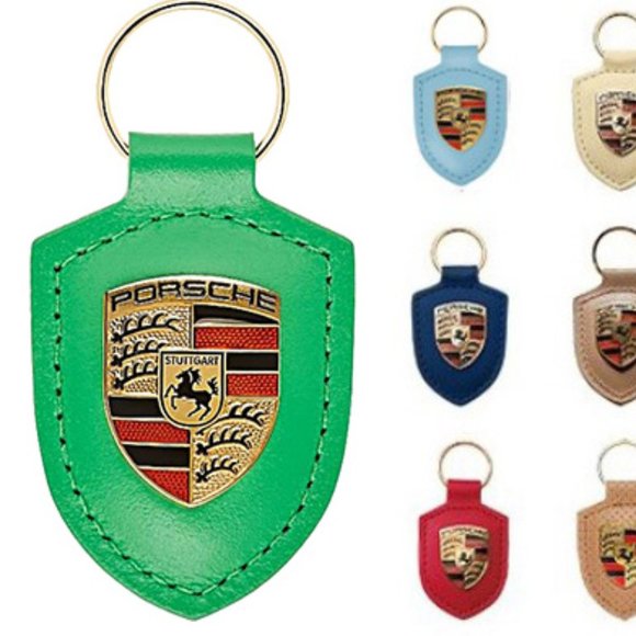 Python Green PORSCHE STUTTGART HOTROD  Leather Crest KeyRing Key Chain - Picture 1 of 9